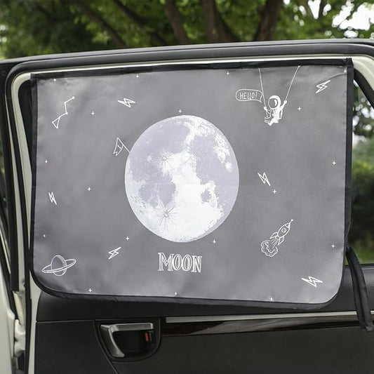 Magnetic Car Sun Shade Curtain for Side Window – Sun Blocker and UV Protector for Baby, Kids, and Pets – Universal Fit with Built-in Magnets for Steel-Framed Door (Moon)