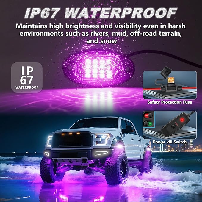 12Pods Segmented RGB LED Rock Lights Kit with APP/RF Remote Control, Upgraded Underglow Lights Multi Zone Neon Underbody Light Multi Color 12V Waterproof for Trucks Jeep UTV ATV Golf Cart Offroad SXS