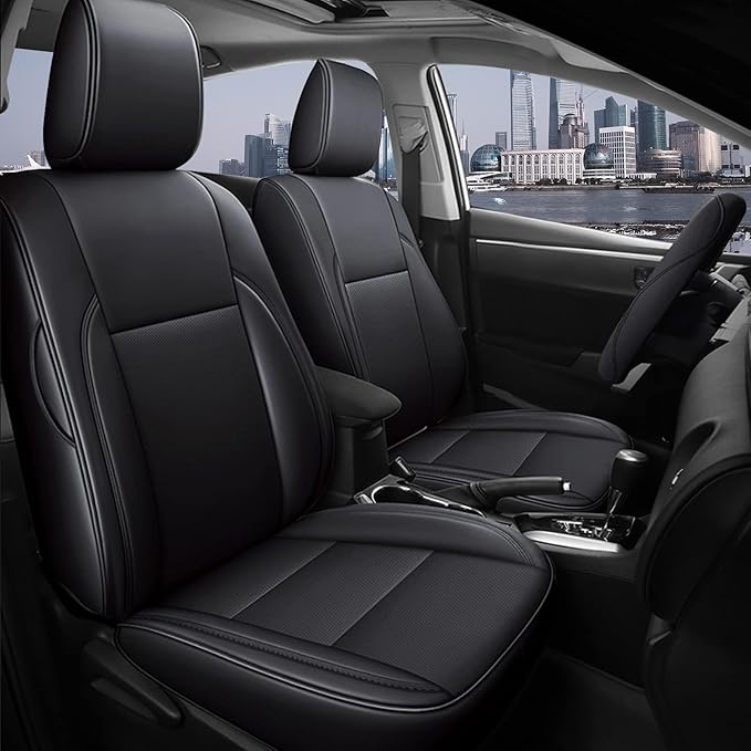 AOMSAZTO Car Seat Covers for Toyota Corolla 2014 2015 2016 2017 2018 2019 L,LE,LE Eco,Plus Sedan Car Seat Cover Full Set Waterproof, Custom Fit Full Set Faux Leather Black