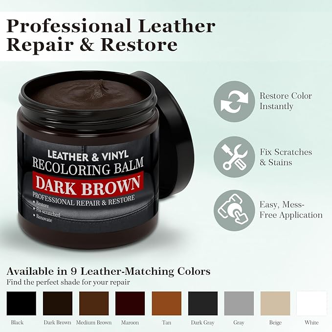 Leather Color Restorer, Recoloring Balm, Scratch Remover, Dye, Paint, Repair Kit for Furniture, Couches, Car Seats, Shoes, Bags, White