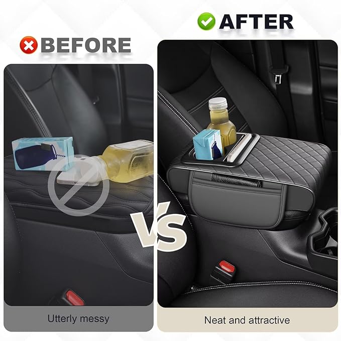 Center Console Cover Fit for Camry Faux Leather Car Armrest Cushion with Storage Bags, Cup Holder ＆ Phone Storage Multifunctional Middle Console Cover(Grey)