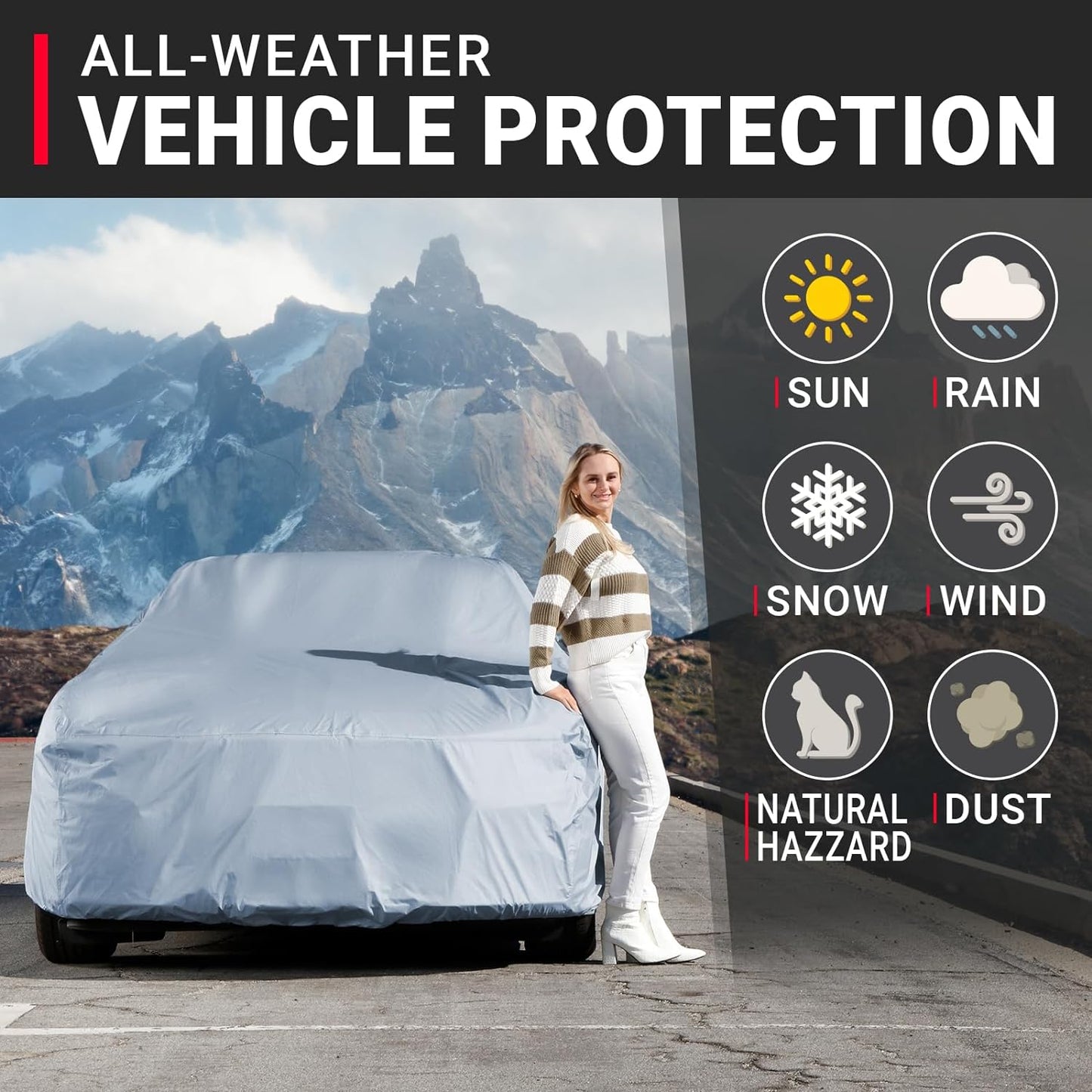 iCarCover 18-Layer Car Cover Waterproof All Weather, Premium Quality Car Covers for Automobiles, UV Protection, El Camino, Monte Carlo, Thunderbird, Cutlass, Roadrunner, Fits 202-209 Inches