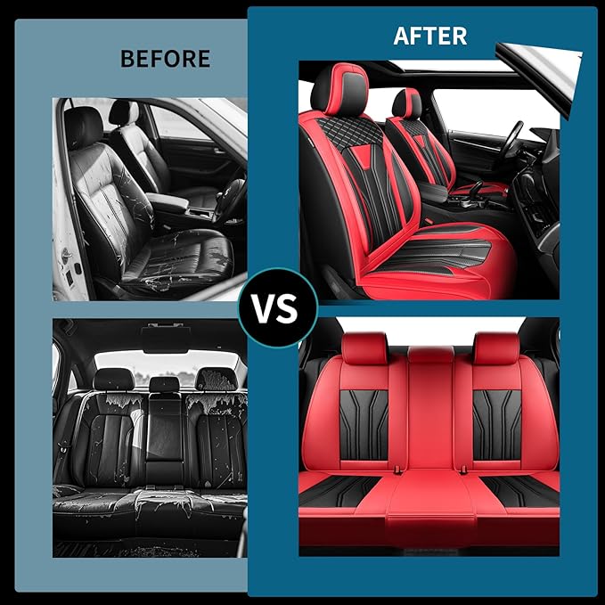 Fit Sentra Car Seat Covers Compatible with Nissan Sentra 2001-2025 2026 - Premium Leather， Waterproof Breathable， All-Weather Seat Cushion Protecto&Airbag Compatible (2 Front Seat Red&Black)