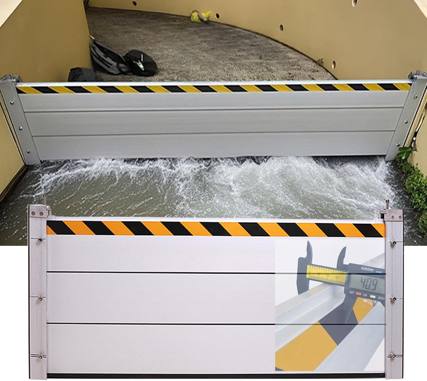 Reusable Heavy Duty Aluminum Flood Barriers for Home Exterior, Flood Protection Barriers Water Barrier Door Quick Detachable Garage Doors Detachable Mobile Rain Water Baffle (H 7.9 inch L 22FT)