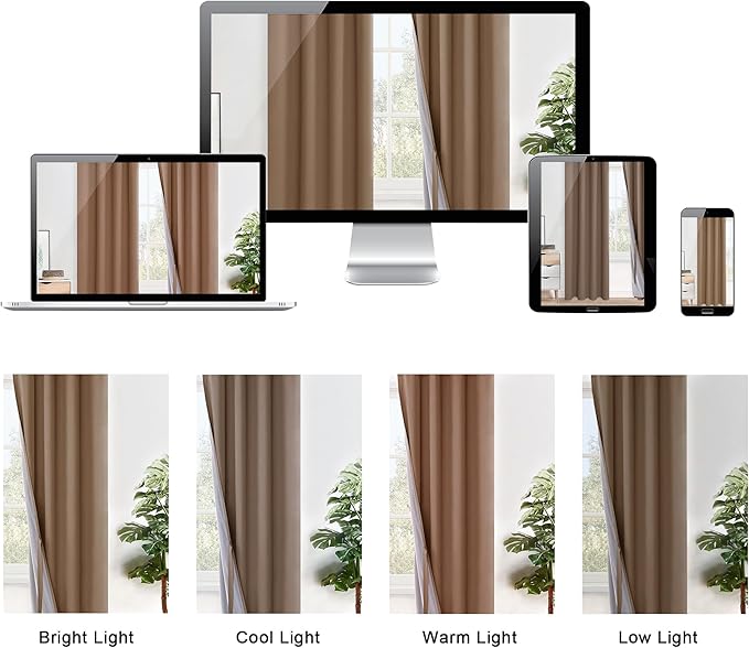 XWZO Complete Blackout Shades Window Curtain Panels with Tiebacks- Noise Reduction and Light Blocking Grommet Curtains with Black Liner for Studio, Basement, Cappuccino, W42 x L63, Set of 2 Panels