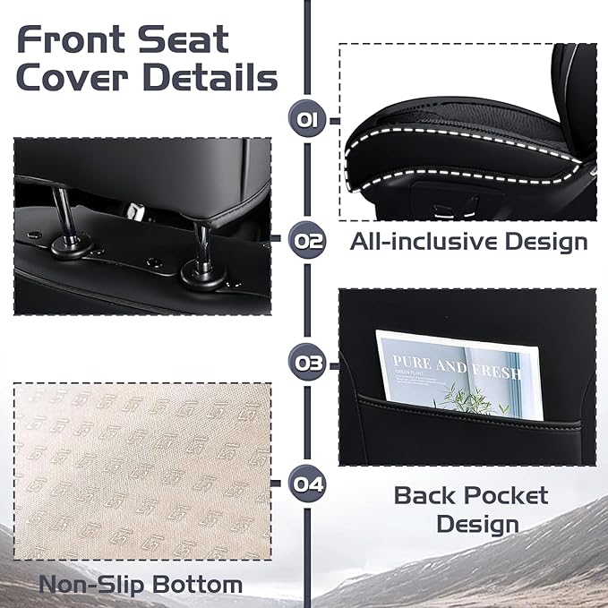 Truck Seat Covers for Ford F350 2011-2026, Waterproof Premium Leather Full Coverage Car Seat Cover, Muscle Sport Style Auto Interior Seat Cover Sets (Front Set/Black)
