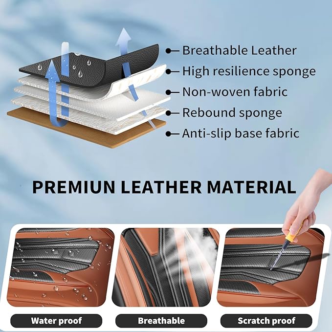 Fit Juke Car Seat Covers Compatible with Nissan Juke 2012-2015 2016 - Premium Leather， Waterproof Breathable， All-Weather Seat Cushion Protecto&Airbag Compatible (2 Front Seat Brown&Black)