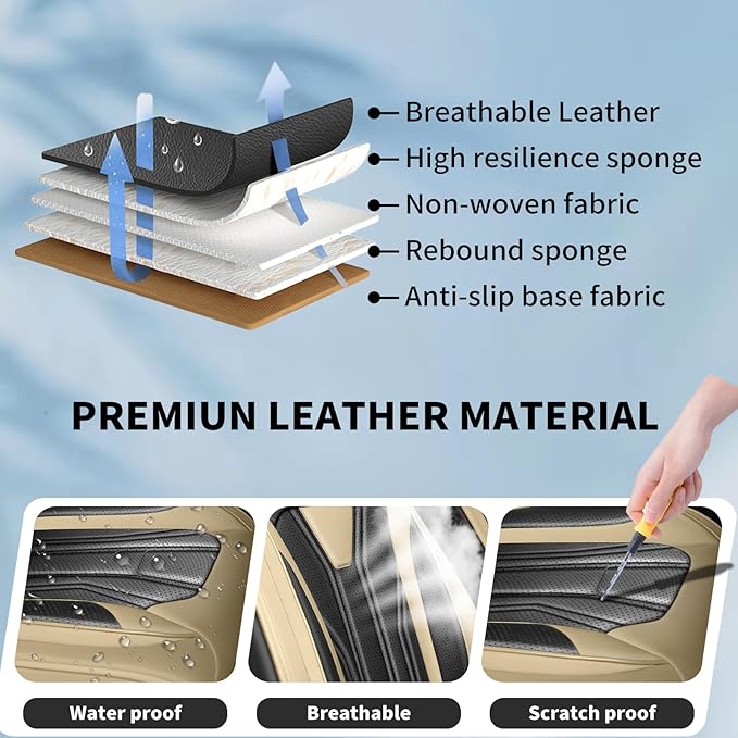 Fit Accord Car Seat Covers Premium Leather for Honda Accord 2012-2025 2026. Waterproof， Breathable, Scratch-Resistant & All-Weather Seat Cushion Protector（Full Set,Beige&Black