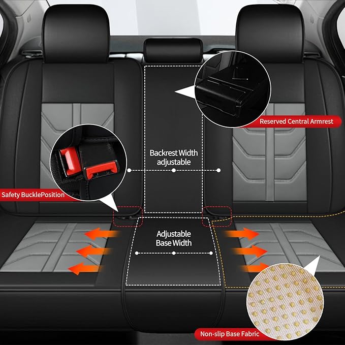 TTX LIGHTING Car Seat Covers fit for Nissan Sentra 2008-2026 Full Set: Premium Leather Automotive Seat Cover with Airbag Compatible Waterproof (5 Seats, Black & Gray)