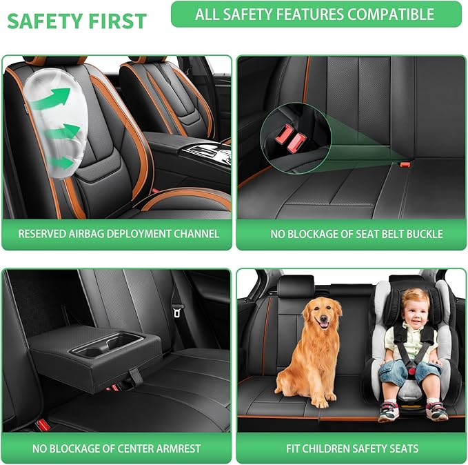 Fit Sonata Car Seat Covers for Hyundai Sonata 2004-2024 2025 2026 -Upgraded Premium Waterproof & Breathable Leather,Airbag Compatible,All-Weather Seat Cushion Protector,Full Set,Black-Brown