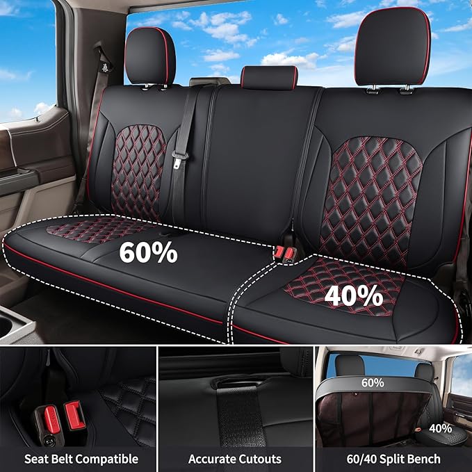 Huidasource Tacoma Seat Covers Front&Rear, Full Coverage Waterproof Car Seat Cover Fit for 2005-2015 Double & Crew Cab 2nd Gen Toyota Tacoma Base Prerunner SR5 Limited TRD Sport(Full Set/Black&Red)