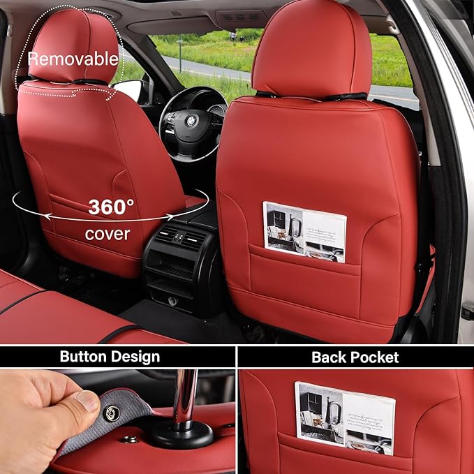 Coverado Seat Covers, Car Seat Covers Front Seats, Car Seat Cover, Car Seat Protector Waterproof, Car Seat Cushion Nappa Leather, Red Seat Covers Carseat Cover Universal Fit for Most Cars