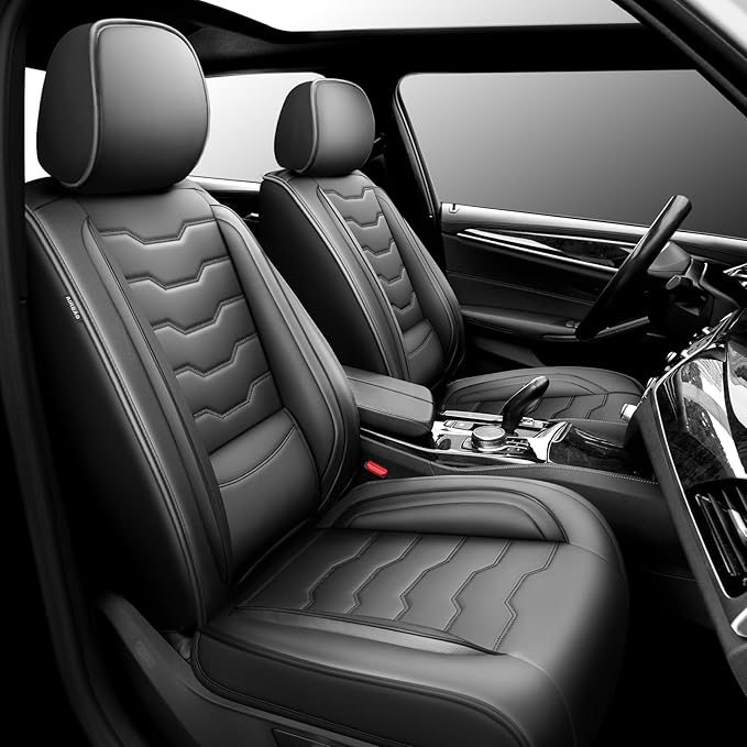 Fit Kona Car Seat Covers for Select Hyundai Kona 2018-2025 2026. Premium Leather, Waterproof， Breathable, Scratch-Resistant & All-Weather Seat Cushion Protector (Front Pair, Black)