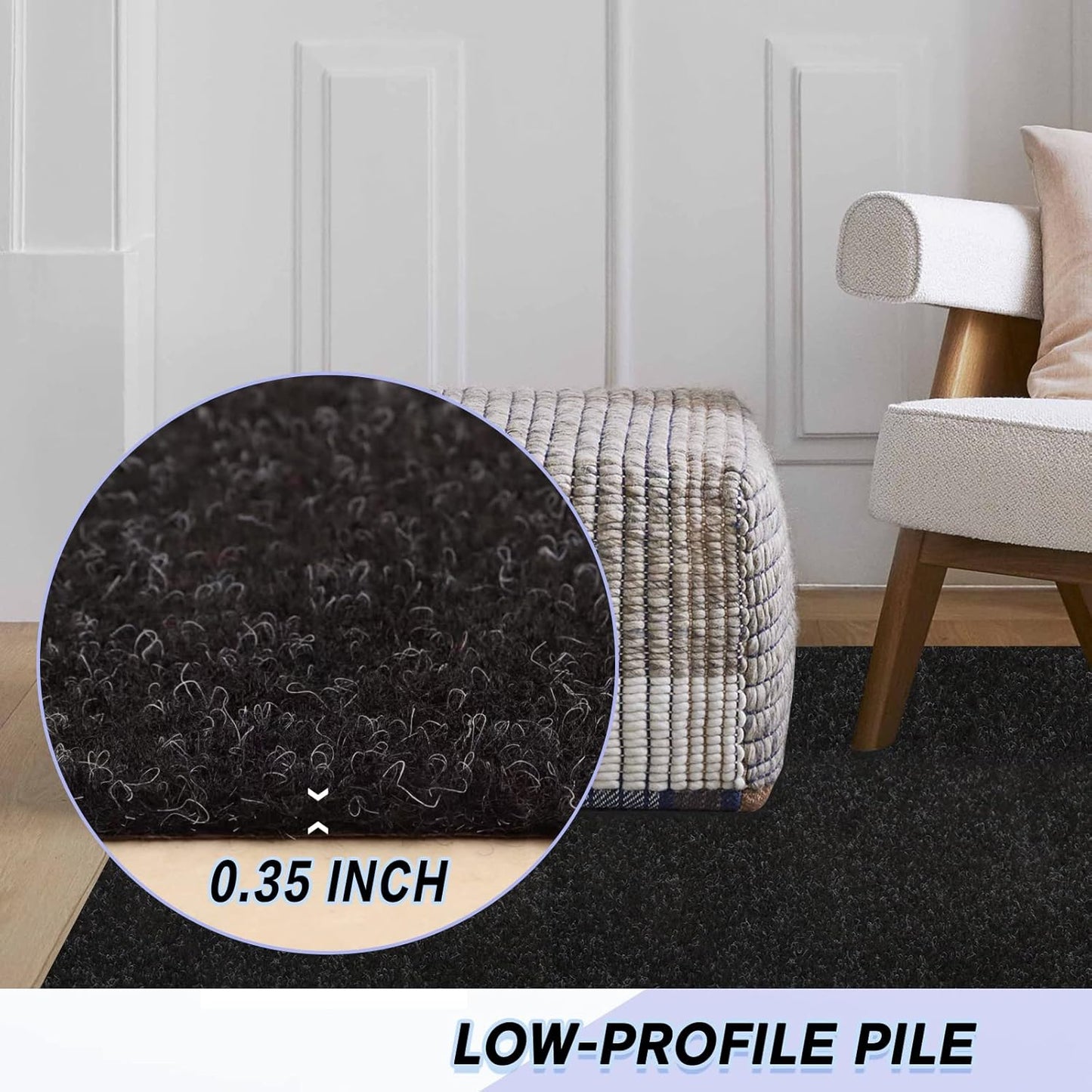 Custom Size Backed Non-Slip Area Rugs Runner, Easy Clean, Waterproof Runner Rugs for Hallway Entryway, Kitchen, Laundry, 2FT x 64FT, Black