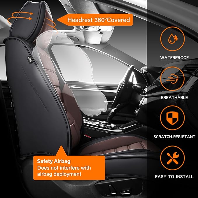Seat Covers, Car Seat Covers Front Seats, Car Seat Cover, Car Seat Protector Waterproof, Car Seat Cushion Nappa Leather, Brwon Seat Covers Carseat Cover Universal Fit for Most Cars