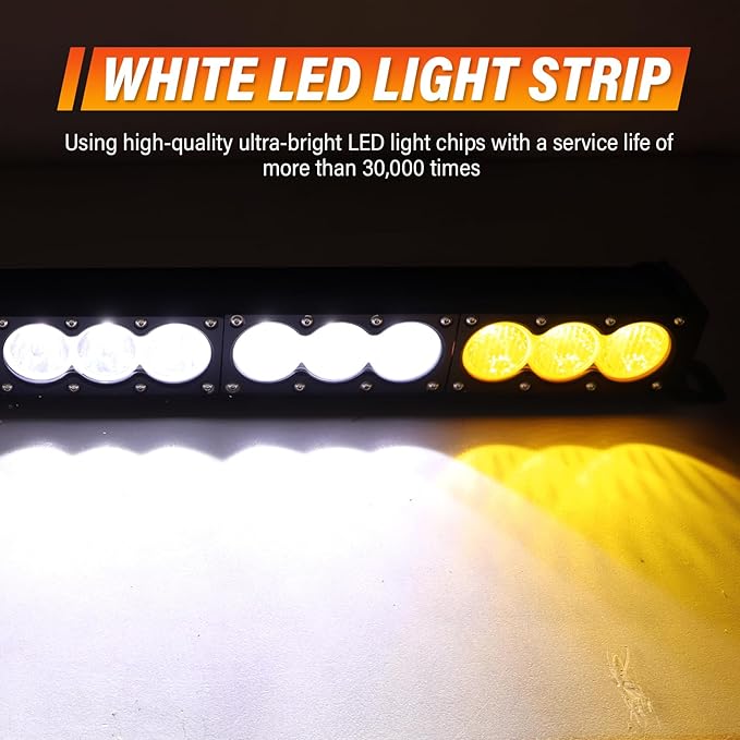 Willpower 32 inch LED Light Bar Single Row White Amber Dual Color 180W Off Road Light Bar Spot Flood Combo LED Work Light Truck UTV 4x4 Cars SUVs ATVs Boats Fog Driving Light with Wiring Harness kit