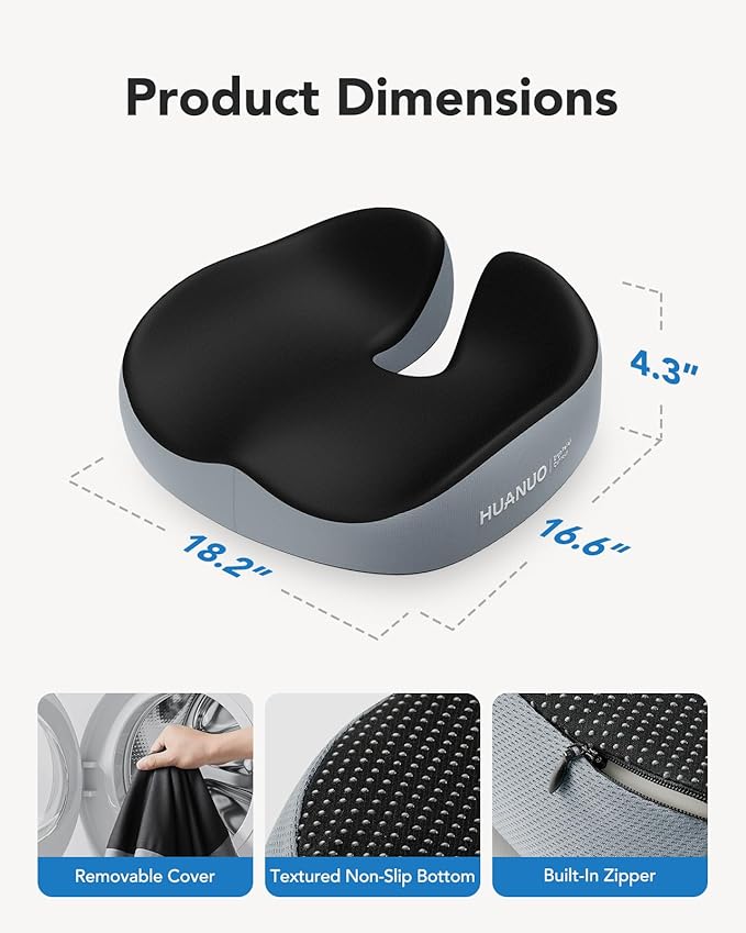 HUANUO Seat Cushion for Office Chairs, Extra Large Desk Chair Cushion for Back Pain Tailbone Pain Relief, Ergonomic Memory Foam Car Seat Cushion, Wheelchair Cushions for Long Sitting, Anti-Slip Bottom