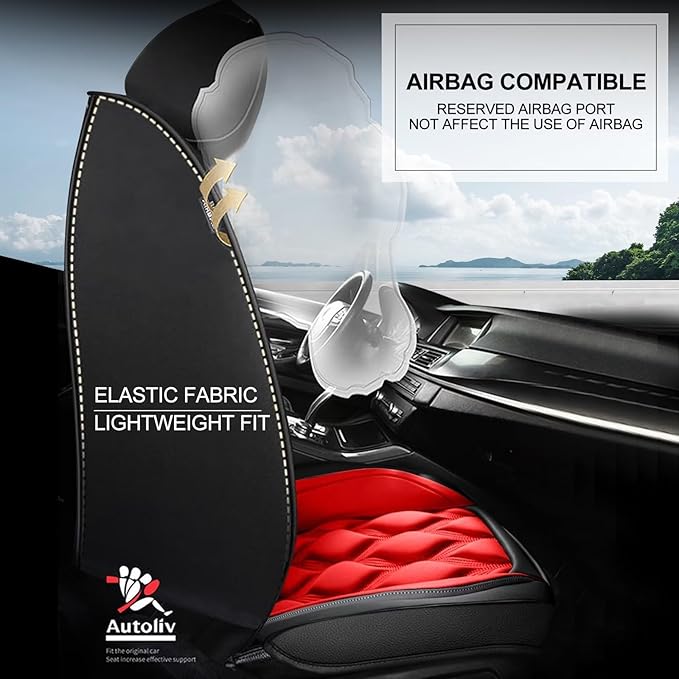 AOMSAZTO Car Seat Cover 2 Front Seat Fit for Ford Escape 2001-2026 Leather Car Seat Cushion Protector Compatible Airbag Waterproof Automotive Seat Covers Black&Red