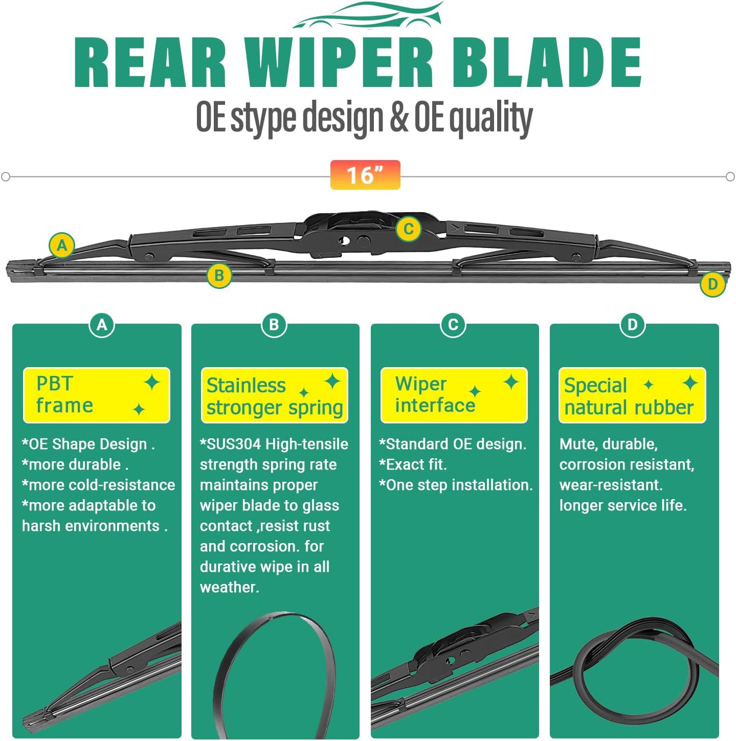 26" 20" 16" Windshield Wiper Blades Replacement for Dodge Grand Caravan 2008-2020 / Chrysler Town & Country 2008-2016 Premium All Weather Front Rear Wipers Set for My Car - OEM Quality (Pack of 3)
