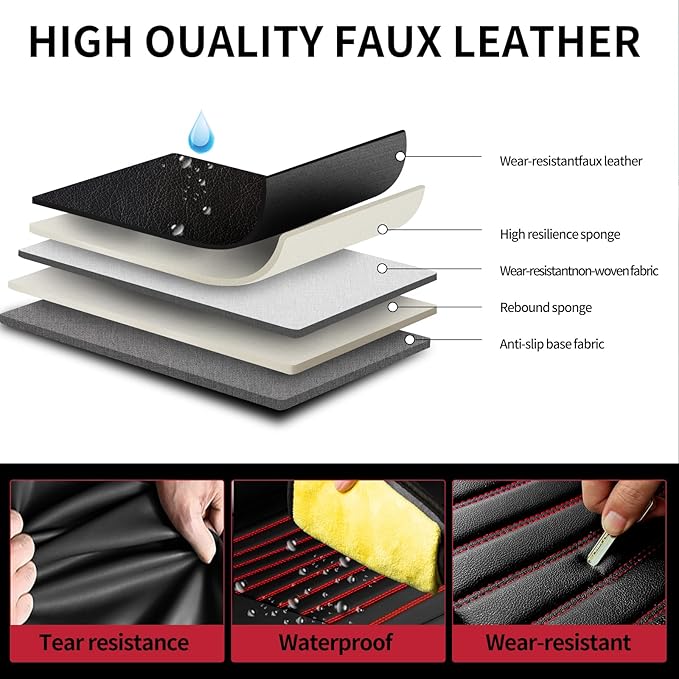 Fit Tucson Car Seat Covers for Hyundai Tucson 2010-2024 2025 2026 - Upgraded Premium Waterproof & Breathable Leather, Airbag Compatible, All-Weather Seat Cushion Protector (2 Front/Black+Red)