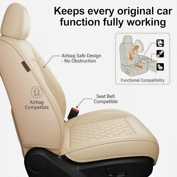 Fit TSX Car Seat Covers for Acura TSX 2003-2014 - Premium Leather, Waterproof, All-Weather, Airbag Compatible, Anti-Slip, Breathable, Easy Install, Seat Protectors, Full Set, Beige
