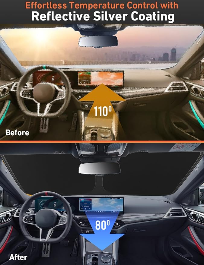 EcoNour Windshield Sunshade Compatible for Cadillac XT4 2019-2023 2024 2025, Sun Visor for Front Windshield & Window Sun Shade Cover, UV Heat Blocker & Protector, Car Accessories