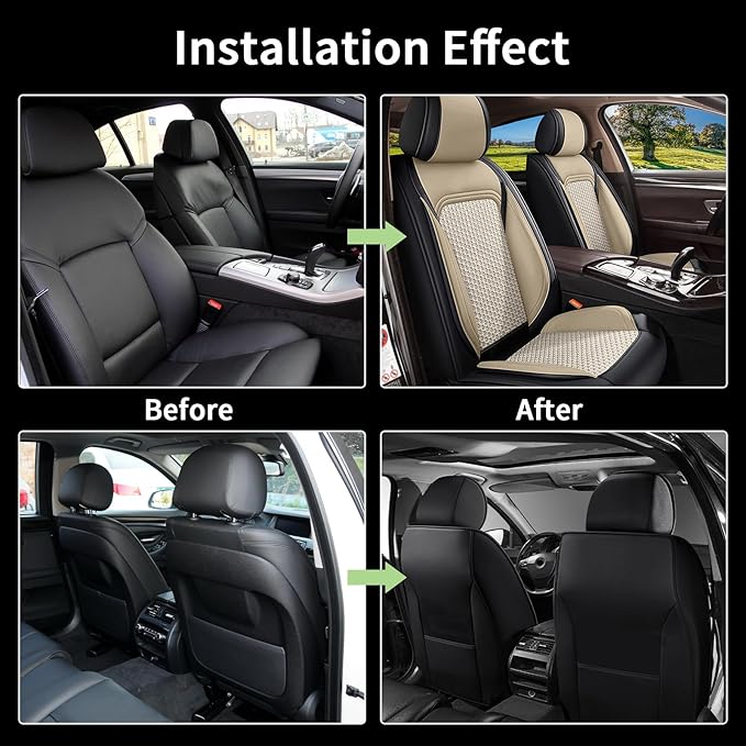 Car Seat Covers Front Seats for Subaru Impreza 2012-2024 2025 2026 - Breathable Cooling Ice Silk Leather Seat Cover - 2 Seats for Subaru Impreza Accessories (Black&Beige)