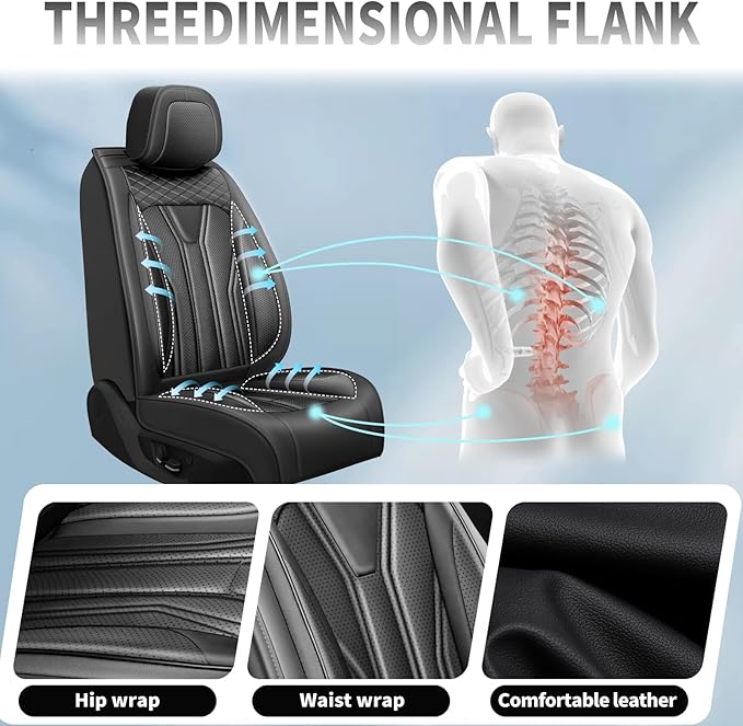Fit Juke Car Seat Covers Compatible with Nissan Juke 2012-2015 2016 - Premium Leather， Waterproof Breathable， All-Weather Seat Cushion Protecto&Airbag Compatible (2 Front Seat All Black)