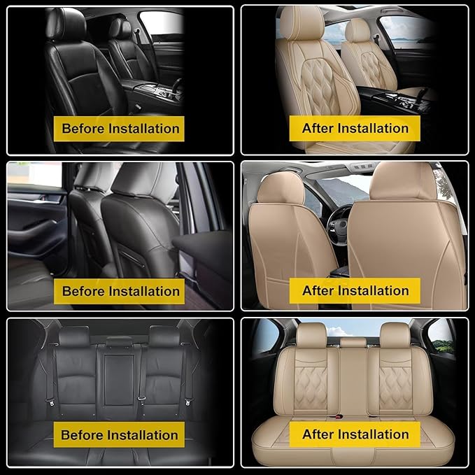 AOMSAZTO Car Seat Covers,Full Set 5 Seats Custom Fit for Jeep Patriot 2007-2017,Faux Leather Automotive Cushion Covers Seat Protector,Airbag Compatible Waterproof Beige