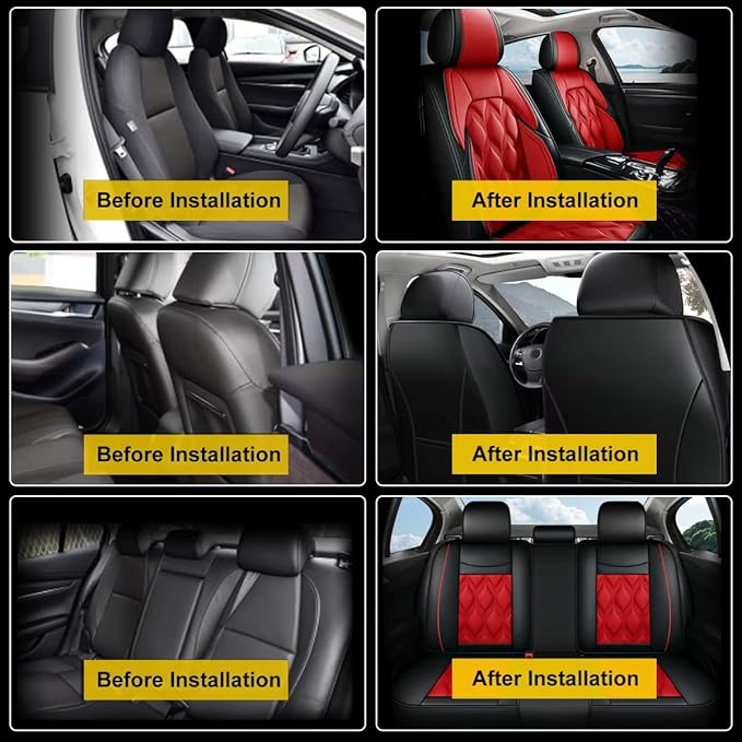 AOMSAZTO Car Seat Covers,Full Set 5 Seats Custom Fit for Ford Flex 2011-2019,Leather Car Seat Cover Seat Cushion Protector,Airbag Compatible Waterproof Black&Red