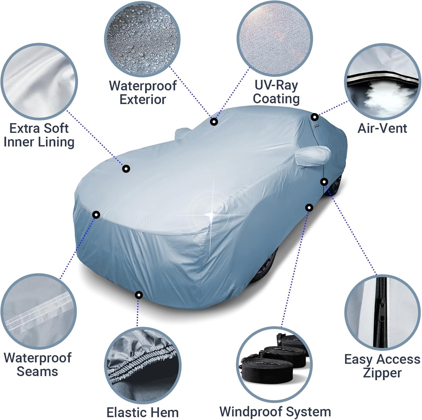 iCarCover Premium Car Cover for 1983-1988 Pontiac Sunbird Wagon Heavy Duty Waterproof All-Weather Automobiles Custom Fit Indoor Outdoor UV Snow Protection Covers with Straps and Bag