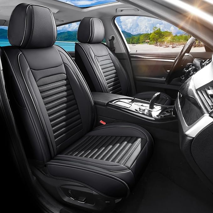 Truck Seat Covers Full Set Fit for Toyota Tacoma 2001-2023, Premium Faux Leather Car Seat Protector,Breathable Anti-Slip Full Wrapping Edge Seat Covers(Black,Full Set)