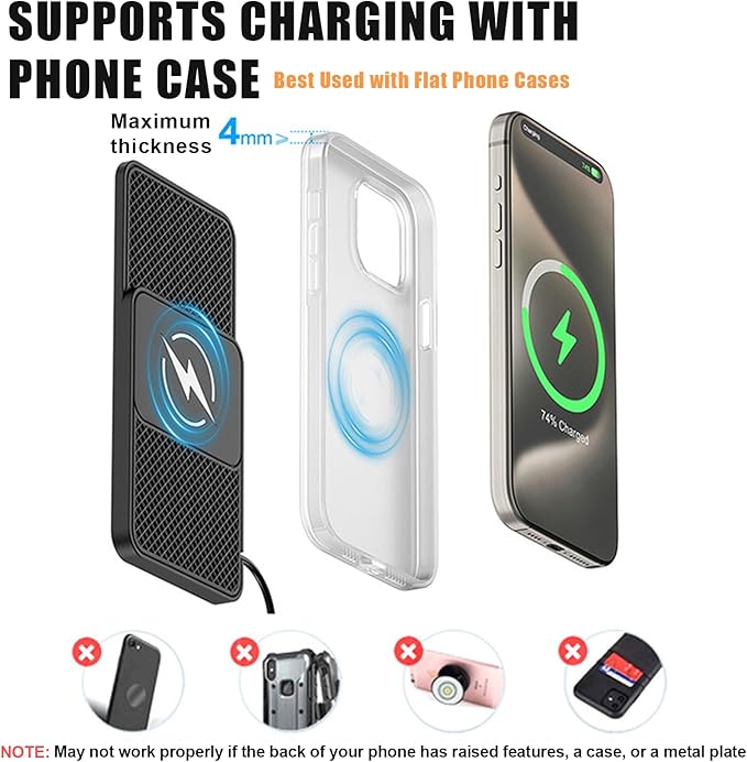 Wireless Car Phone Charger for Honda Civic Type R (FK2) 2015 – 2017, Type C/USB 20W Fast Charging Pad, Non-Slip Charging Station for Travel Home Office Desk, Lightweight, USB