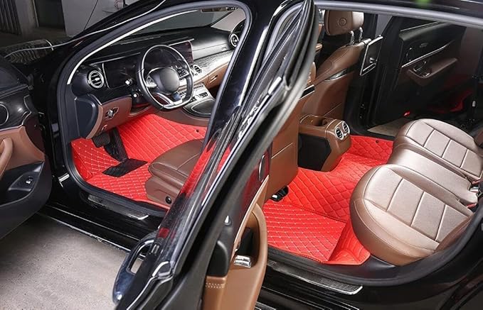 Custom Personalized Floor Mats for Cars，Luxury Full Coverage All Weather Car Floor Mats，Anti-Slip Leather Car Mat Set ，Custom Floor Mats for 99% of Cars, Trucks & SUVs (Red Black 3D)