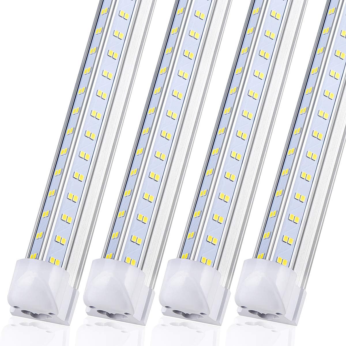 4 Pack 4FT LED Shop Light Fixture, 72W 9500LM 5000K, Daylight White, 4 Row V Shape, Clear Cover, Hight Output, Linkable Shop Lights, T8 LED Tube Lights, 4 LED shop lights for garage 4 foot with plug