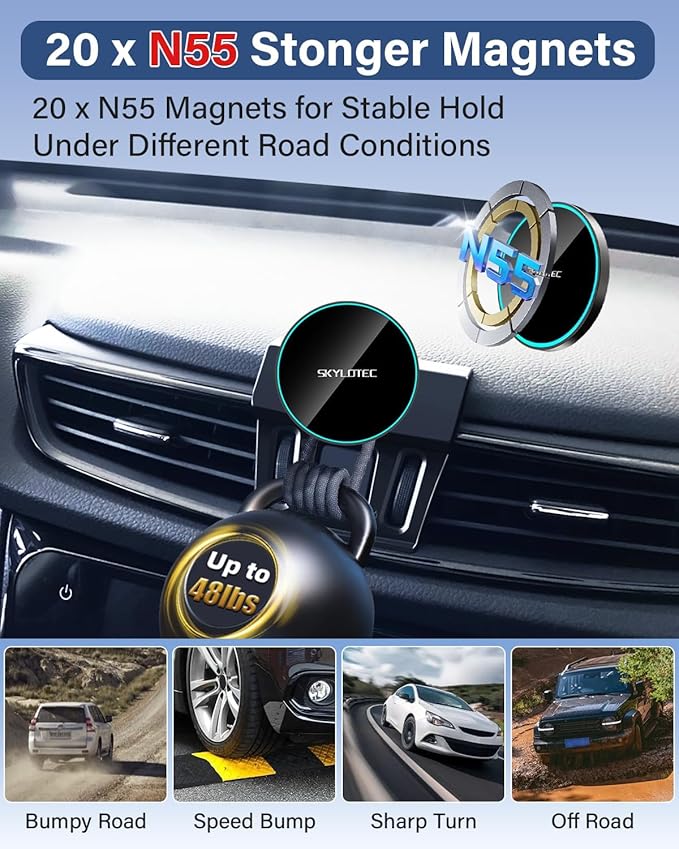 SKYLOTEC Phone Mount for Honda Civic 2016-2021, Magnets Wireless Charger Phone Holder Compatible with MagSafe, 7/8-Inch Screen Cradles Bracket for Cell Phones