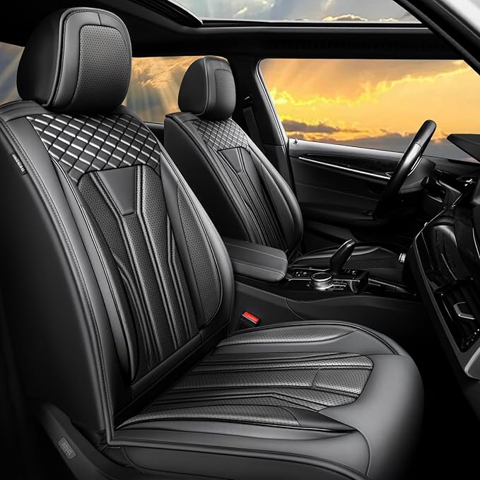 Fit Kicks Car Seat Covers Premium Leather Compatible with Nissan Kicks 2018 2019-2026 (5 Seats Full Set Waterproof Breathable All-Weather Seat Cushion Protector（5 Seats All Black）
