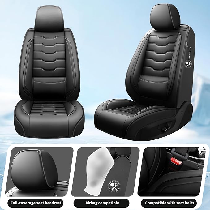 Fit Rogue Car Seat Covers Compatible with Nissan Rogue 2011-2025 2026 - Full Set Premium Leather， Waterproof Breathable， All-Weather Seat Cushion Protecto&Airbag Compatible（Full Set,Black