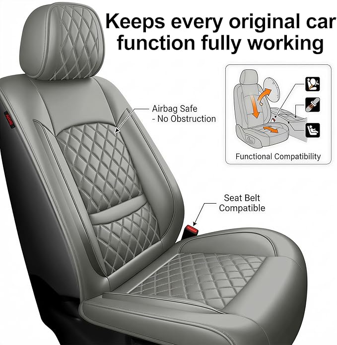 Fit for Equus Seat Covers Compatible with Hyundai Equus 2011-2016 - Waterproof Breathable Leather Automotive Seat Cushions Protector,Airbag Compatible,Only 2 Front seat Covers(Gray)