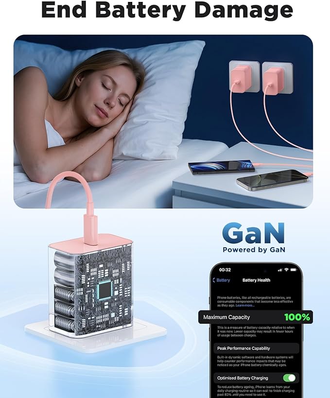 45W iPhone 17 16 15 Pro Max Charger Fast Charging 6FT/10 FT/10FT, Super Fast USB C Charger Block with Extra Long Type C Charging Cable,PD Quick Adapter 3.0 for iPhone 17 air/16e 15Pro/16 15 Plus-Pink