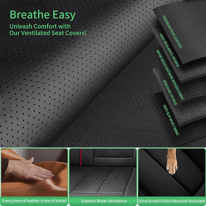 Fit CRV Car Seat Covers for Honda CR-V 2013-2024 2025 2026 -Upgraded Premium Waterproof & Breathable Leather,Airbag Compatible,All-Weather Seat Cushion Protector,Full Set,Black-Red