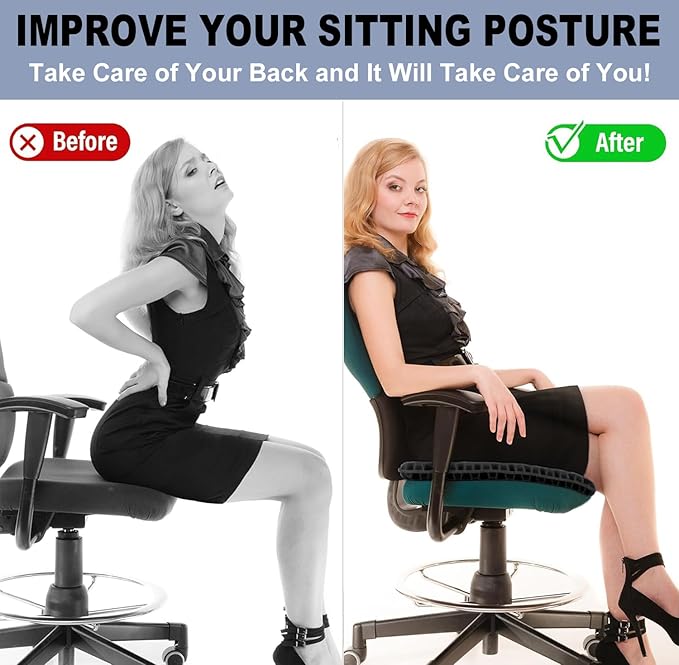 20" Gel Seat Cushion for Long Sitting(Jumbo&Thick) – Office Chair Cushion – Wheelchair Cushions for Pressure Sores – Non-Slip Desk Chair Car Seat Cushion Driving – Sciatica & Back Pain Relief