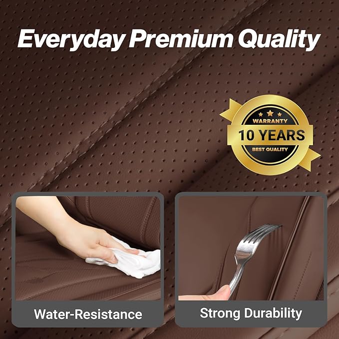 Coverland Custom Fit Car Seat Covers for SUV Compatible with [Encore GX, Envision, SRX, XT4, XT5] Premium Water Resistant Leather Non-Slip Interior Protector [Full Set Dark Brown - Size Chart X53]