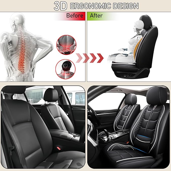 Leather Car Seat Covers Fit for Toyota Highlander Hybrid 2006-2024, 5 Seater Car Seat Cover, Premium Waterproof, Scratch Resistant Car Interior Accessories (Full Set Black White)