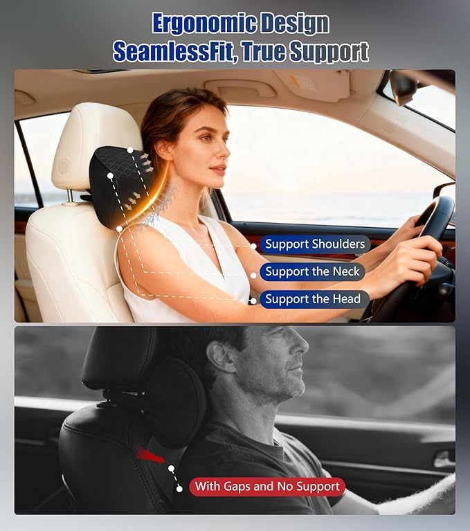 2Pcs Premium Car Neck Pillow – Car Headrest Pillow for Neck PainRelief with Premium Memory Foam,600D Oxford Fabric & 100D High Elastic Memory Foam – UltimateComfort Neck Pillow for Car, Driving