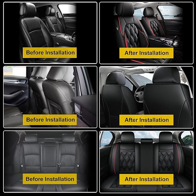 AOMSAZTO Car Seat Covers Full Set Fit for Hyundai Santa Cruz 2022-2026 Waterproof Faux Leather Car Seat Cushions Automotive 5 Seat Covers Set（Black&Redline）