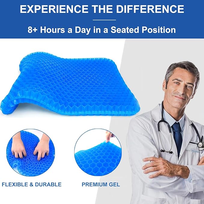 20" Gel Seat Cushion for Long Sitting(Jumbo&Thick) – Office Chair Cushion – Wheelchair Cushions for Pressure Sores – Non-Slip Desk Chair Car Seat Cushion Driving – Sciatica & Back Pain Relief