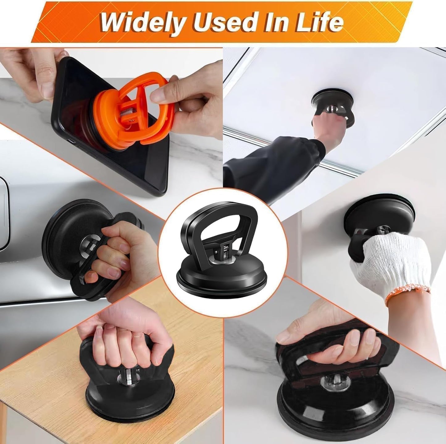 Dent Puller,3 Pack Car Dent Puller Car Dent Removal Kit Suction Cup Dent Puller Dent Remover Tool and Dent Repair Kit Handle Lifter for Cars Body,Glass,Screen,Objects Moving (Black+Orange)