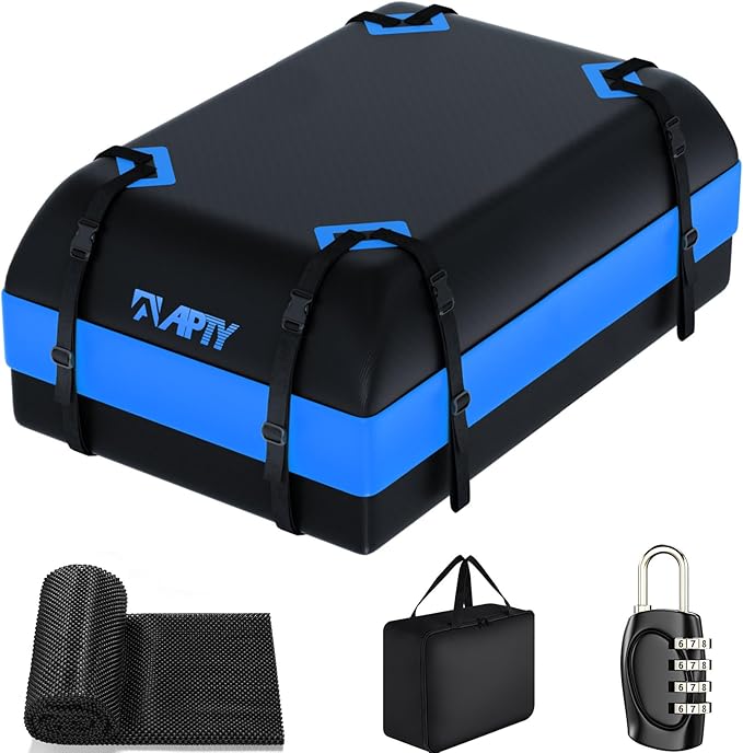 Car Rooftop Cargo Carrier Bag, 16 Cubic Feet Soft Roof Top Luggage Bag for All Vechicles with/Without Racks - with Waterproof Zip, Anti-Slip Mat, Door Hooks, Luggage Lock, Storage Bag