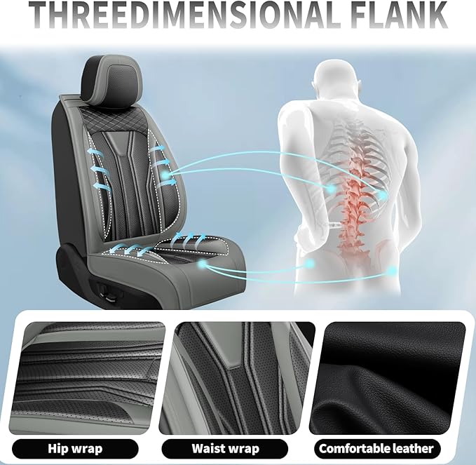 Fit Versa Car Seat Covers Compatible with Nissan Versa 2008-2025 2026 - Premium Leather， Waterproof Breathable， All-Weather Seat Cushion Protecto&Airbag Compatible (2 Front Seat Gray&Black)